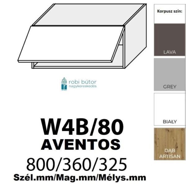 PLATINUM MAGASFÉNYŰ (W4b  80 AVENTOS) 1-ajtós FELSŐ szekrény 80 cm_konyhabútor