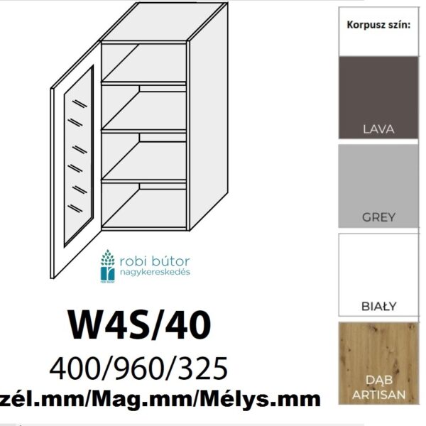 LIVORNO MATT 1-ajtós ÜVEGES FELSŐ szekrény 40 cm  (W4S 40 )_konyhabútor