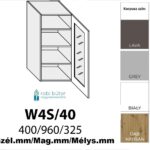 FLORENCE MAGASFÉNYŰ 1-ajtós ÜVEGES FELSŐ szekrény 40 cm JOBBOS (W4S 40 P)_konyhabútor