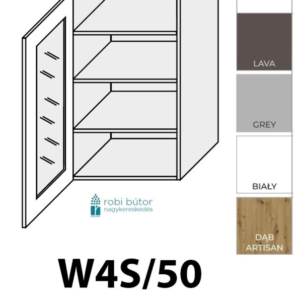 PRATO MATT 1-ajtós ÜVEGES FELSŐ szekrény 50 cm  (W4S 50 )_konyhabútor