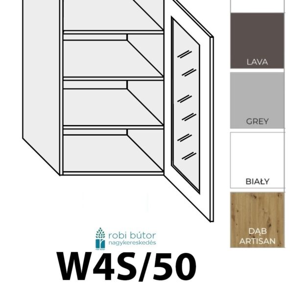 NAPOLI MAGASFÉNYŰ JOBBOS 1-ajtós ÜVEGES FELSŐ szekrény 50 cm  (W4S 50 L)_konyhabútor