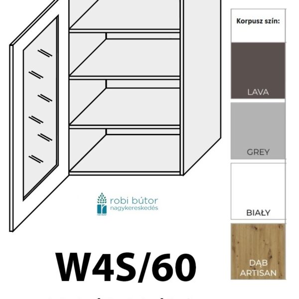 TIVOLI MATT 1-ajtós ÜVEGES FELSŐ szekrény 60 cm  (W4S 60 )_konyhabútor