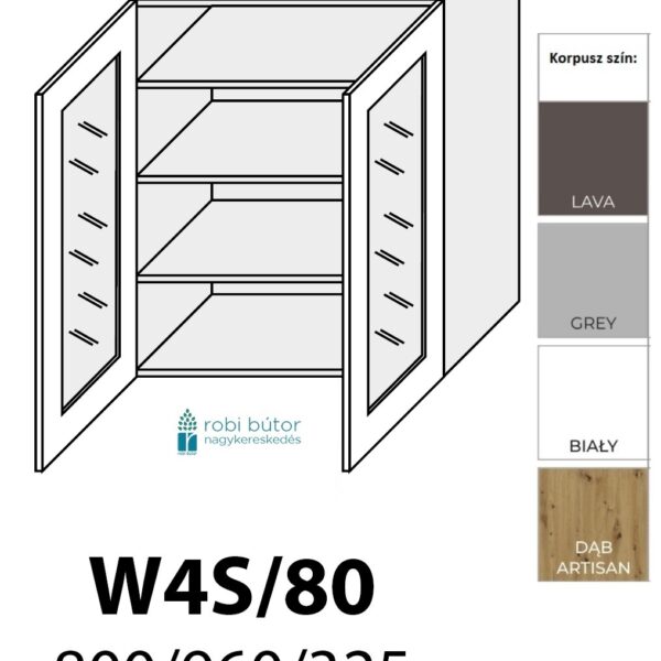 FLORENCE MAGASFÉNYŰ 2-ajtós ÜVEGES FELSŐ szekrény 80 cm (W4 S80)_konyhabútor