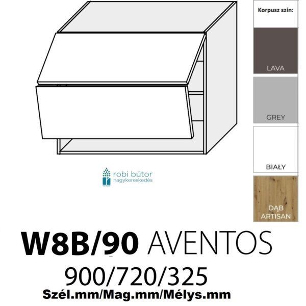 BRERRA MAGASFÉNYŰ 2-ajtós FELSŐ szekrény 90 cm  (W8B 90 AV)_konyhabútor