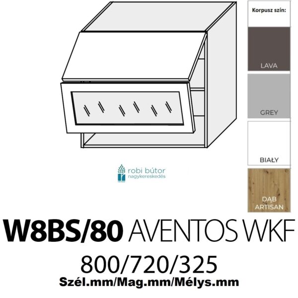 EMPORIUM MATT 2-ajtós ÜVEGES FELSŐ szekrény 80 cm (W8BS 80 AV WKF)_konyhabútor