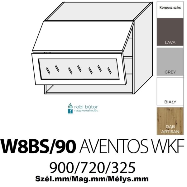 EMPORIUM MATT 2-ajtós ÜVEGES FELSŐ szekrény 90 cm (W8BS 90 AV WKF)_konyhabútor