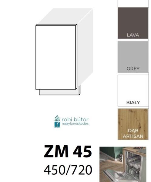 PLATINUM MAGASFÉNYŰ MOSOGATÓGÉP ELŐLAP 45 cm (ZM 45)_konyhabútor