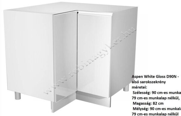 ASPEN ELEMES KONYHABÚTOR FEHÉR MAGASFÉNYŰ Alsó elem D90N konyhabútor