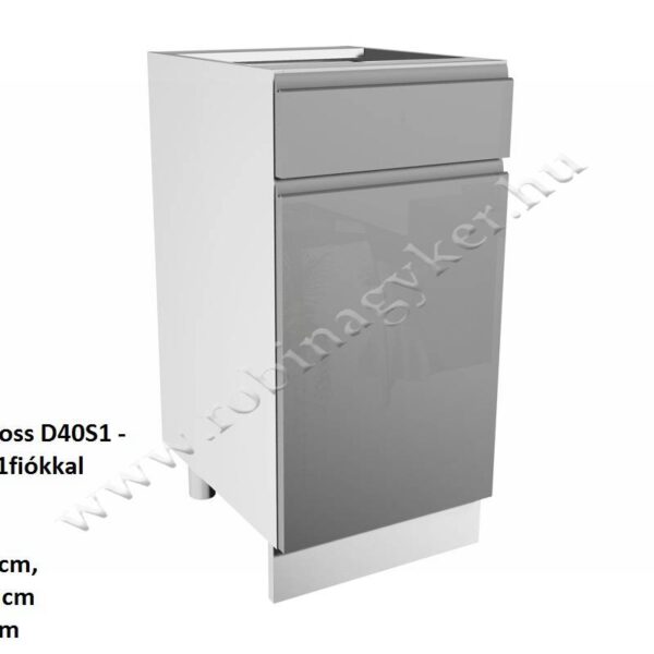 ASPEN GREY MAGASFÉNYŰ elemes konyhabútor ALSÓ ELEM 1 AJTÓS-1 FIÓKOS 40CM *Jobbos D40S1-P