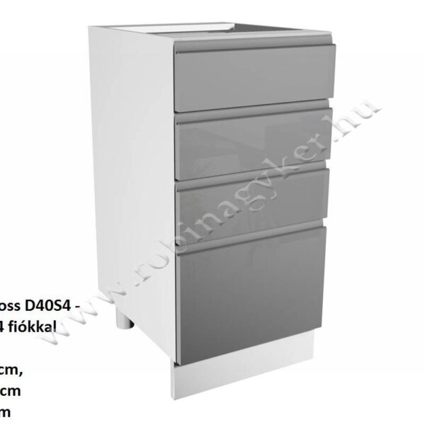 ASPEN GREY MAGASFÉNYŰ elemes konyhabútor ALSÓ ELEM 4 FIÓKOS 40CM  D40S4