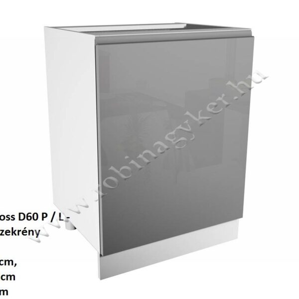 ASPEN GREY MAGASFÉNYŰ elemes konyhabútor ALSÓ ELEM 1 AJTÓS-1 FIÓKOS 60CM *Jobbos D60-P