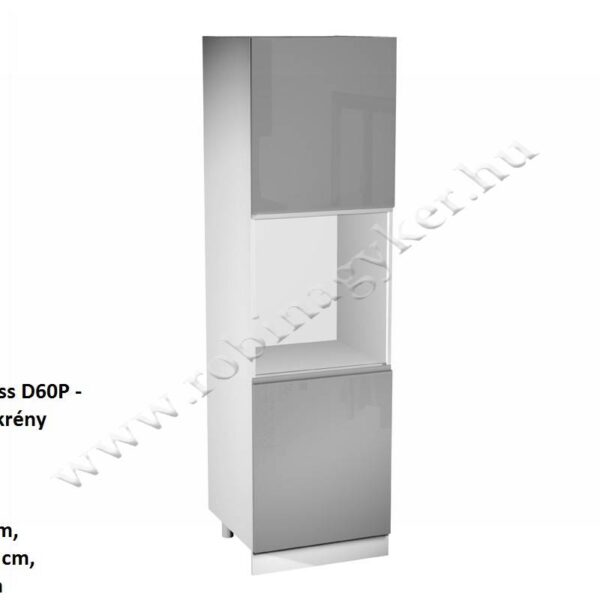 ASPEN GREY MAGASFÉNYŰ elemes konyhabútor SÜTŐBEÉPÍTŐ TORONY ELEM 2 AJTÓS 60CM Alsó Cargo kosárral*Jobbos D60P-P