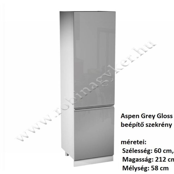 ASPEN GREY MAGASFÉNYŰ elemes konyhabútor POLCOS HŰTŐBEÉPÍTŐ ELEM 2 AJTÓS 60CM *Jobbos D60ZL-P