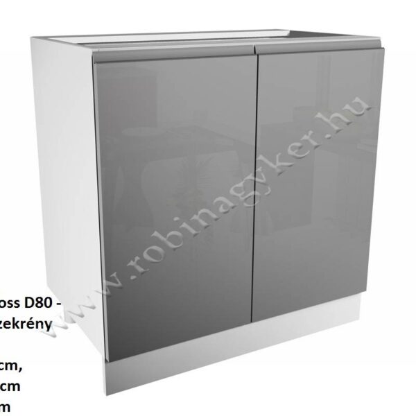 ASPEN GREY MAGASFÉNYŰ elemes konyhabútor ALSÓ ELEM 2 AJTÓS 80CM D80
