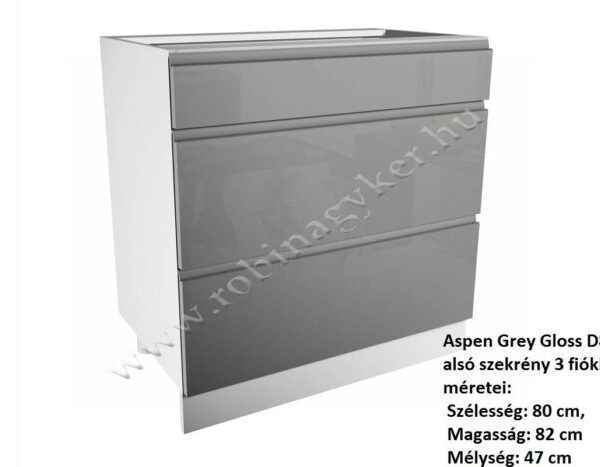 ASPEN GREY MAGASFÉNYŰ elemes konyhabútor ALSÓ ELEM 3 FIÓKOS 80CM D80S3