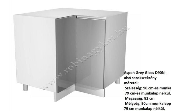 ASPEN GREY MAGASFÉNYŰ elemes konyhabútor ALSÓ SAROK ELEM 2 AJTÓS D90N