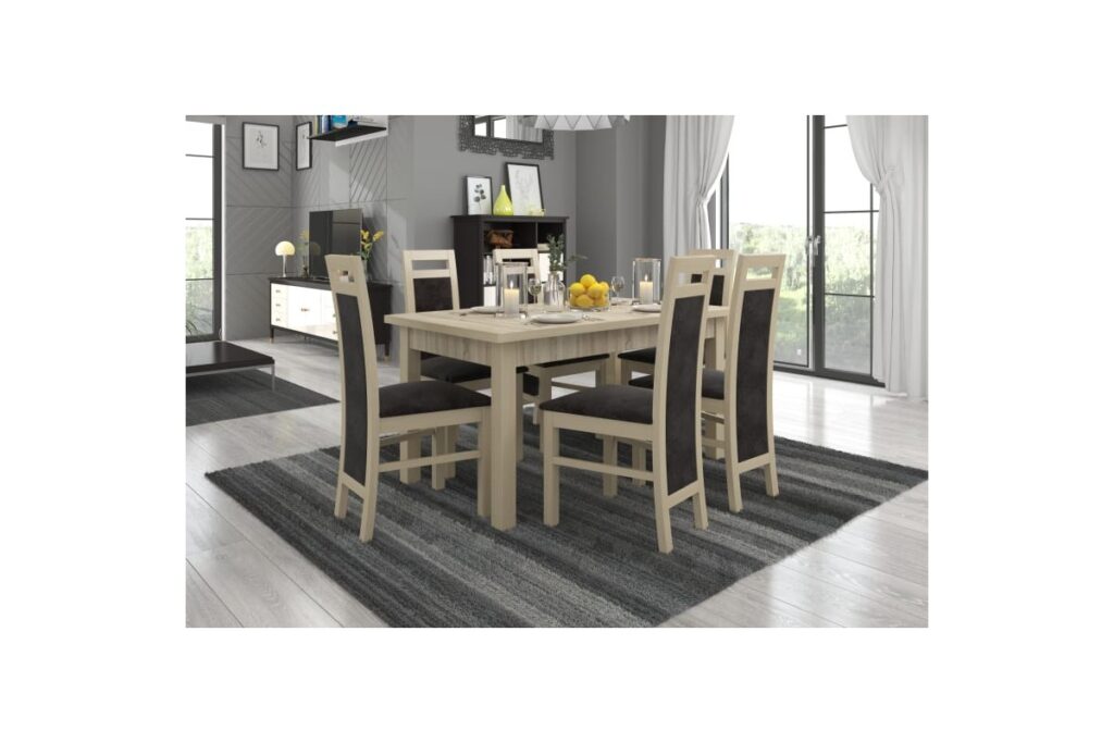 Étkező garnitúra 6 székkel, világos fa asztallal – Robinagyker