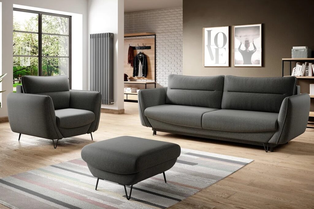 Kárpitozott ülőgarnitúra fotellel és puffal