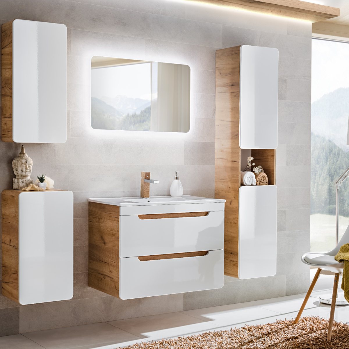 ARUBA dupla fiókos mosdószekrény, függesztett elemekkel