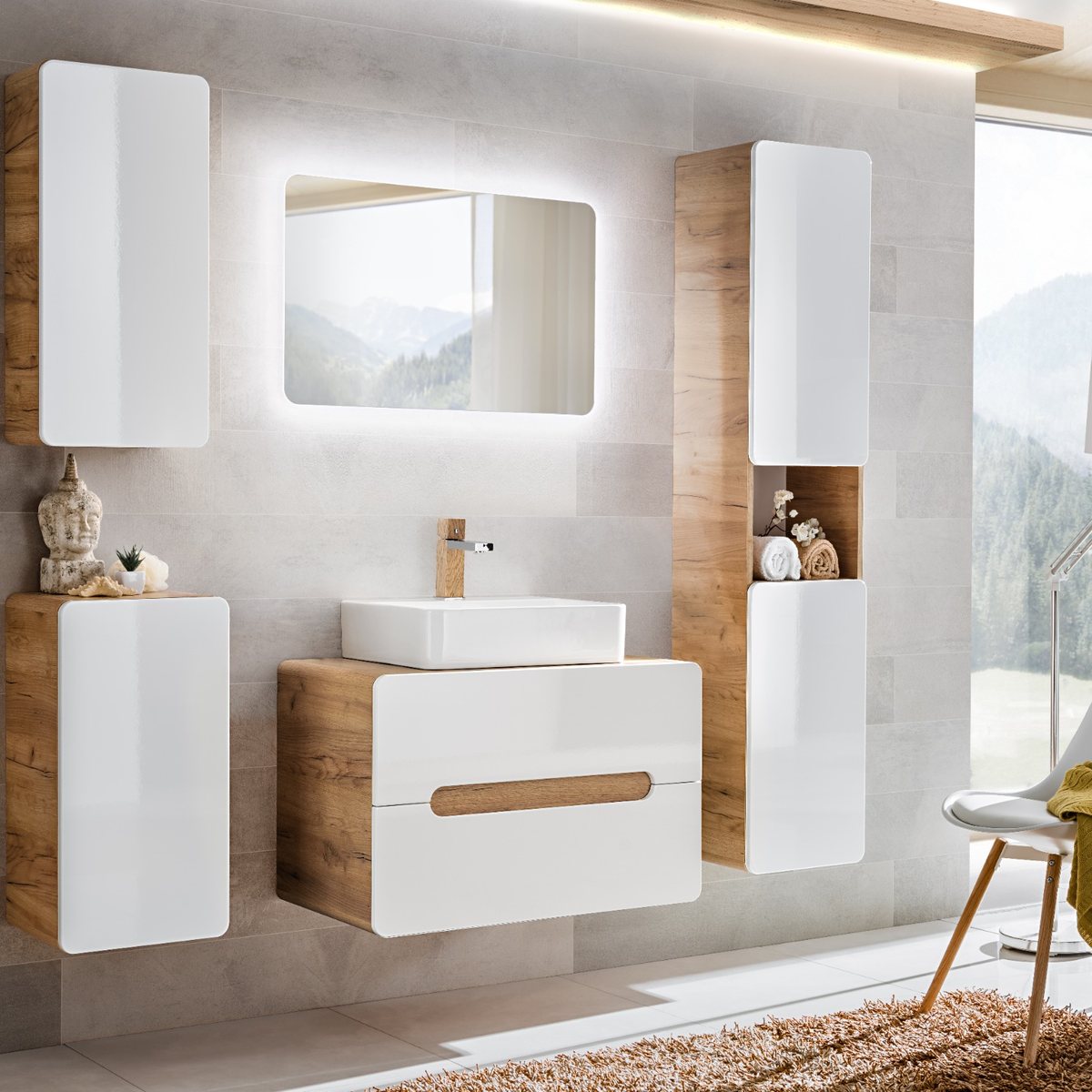 ARUBA felsőpultos mosdós változat – tölgy és fehér