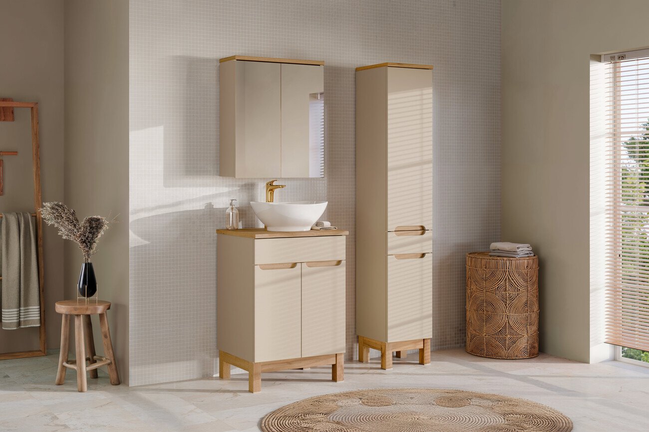 Bali Kasmír mosdós szekrény és tükörszekrény kasmír bézsben