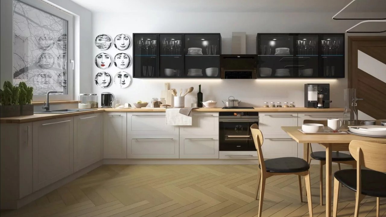 BARI konyhabútor – modern matt frontok L alakú elrendezésben