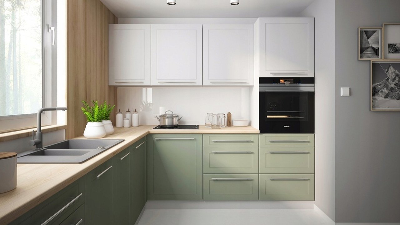 BARI konyhabútor – zöld alsó és fehér felső matt frontok