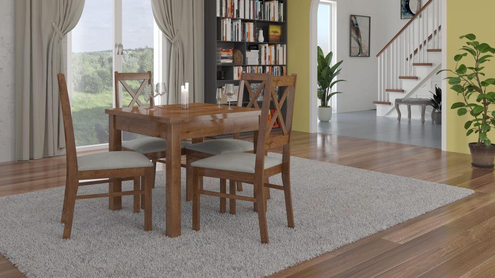 Étkező garnitúra – rusztikus dió asztal keresztbetétes székekkel