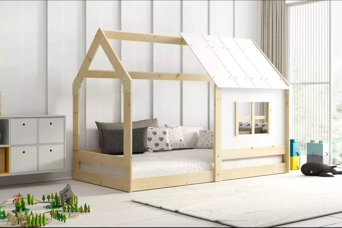 DOMEK házikó formájú fenyő ágykanapé