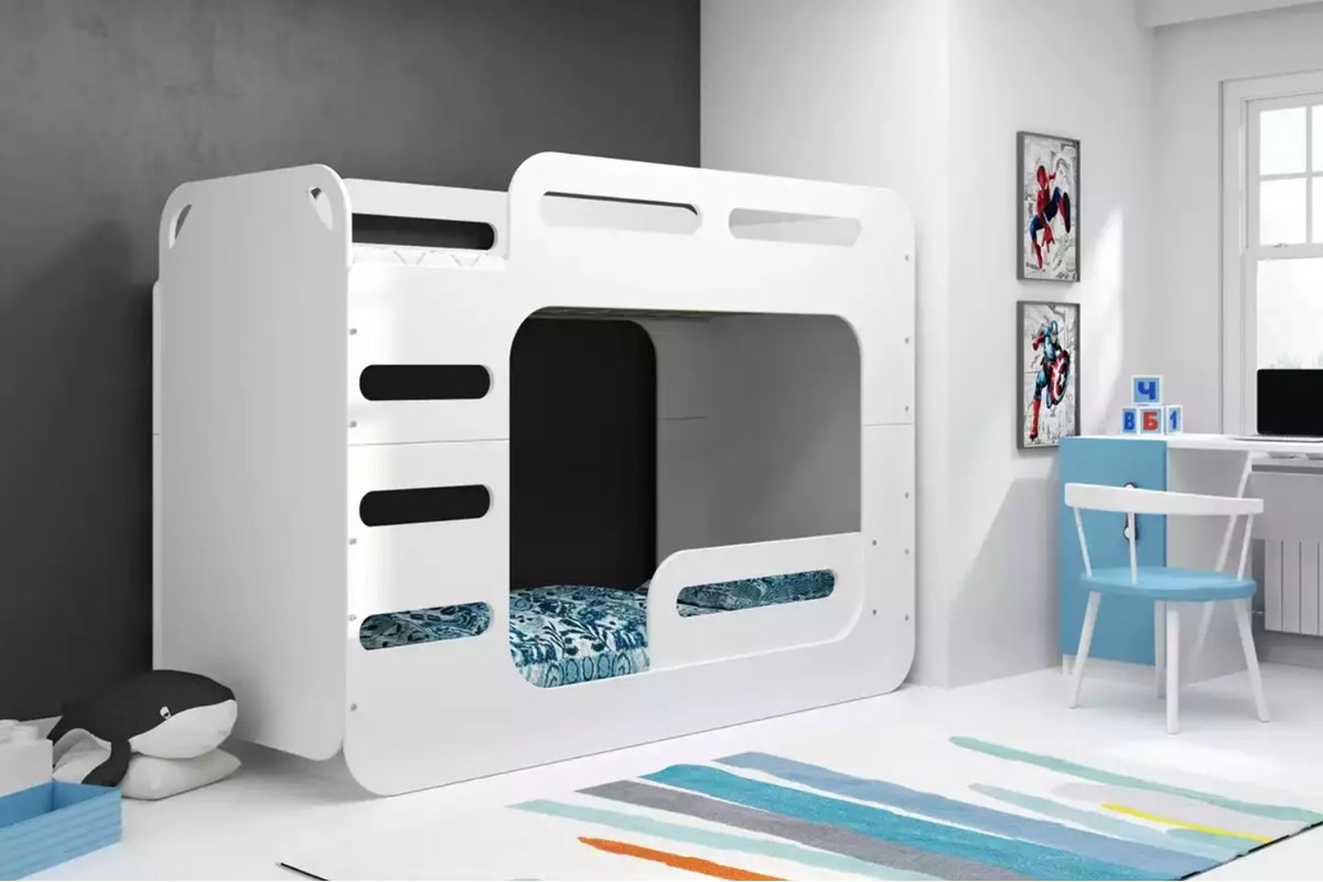 BMS MAX2 fenyő emeletes ágy fehér–kék kivitelben