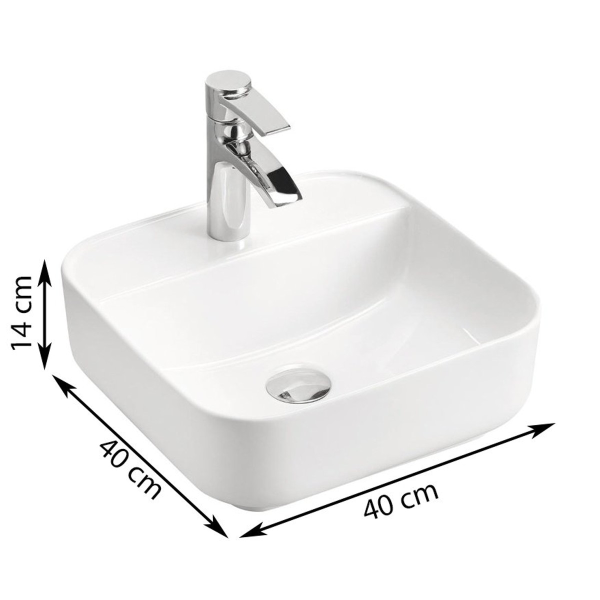 Fürdőszobai ültethető mosdó 40×40 cm, fényes fehér kerámia, pultra ültethető
