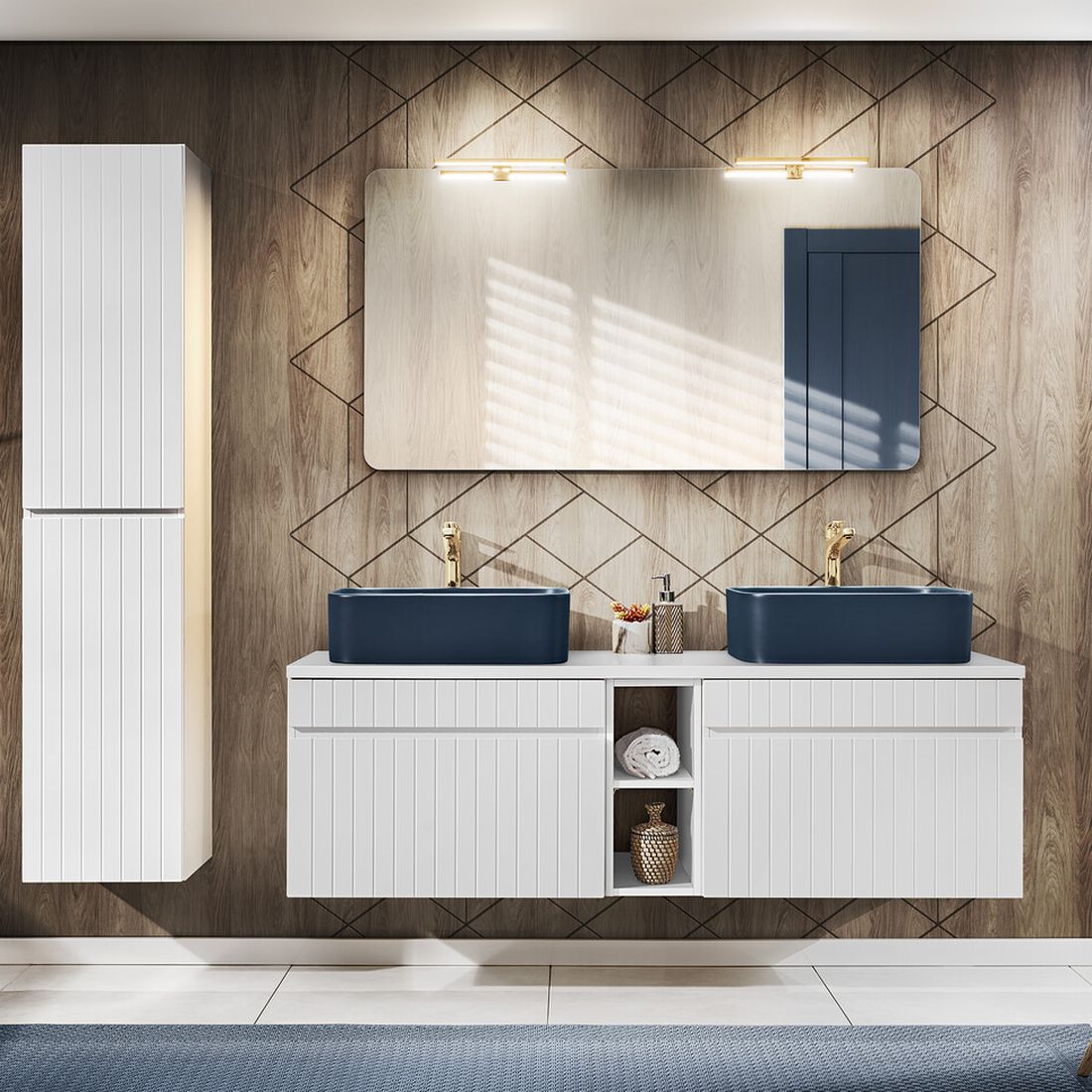 Iconic White fürdőszoba bútor – dupla mosdós összeállítás