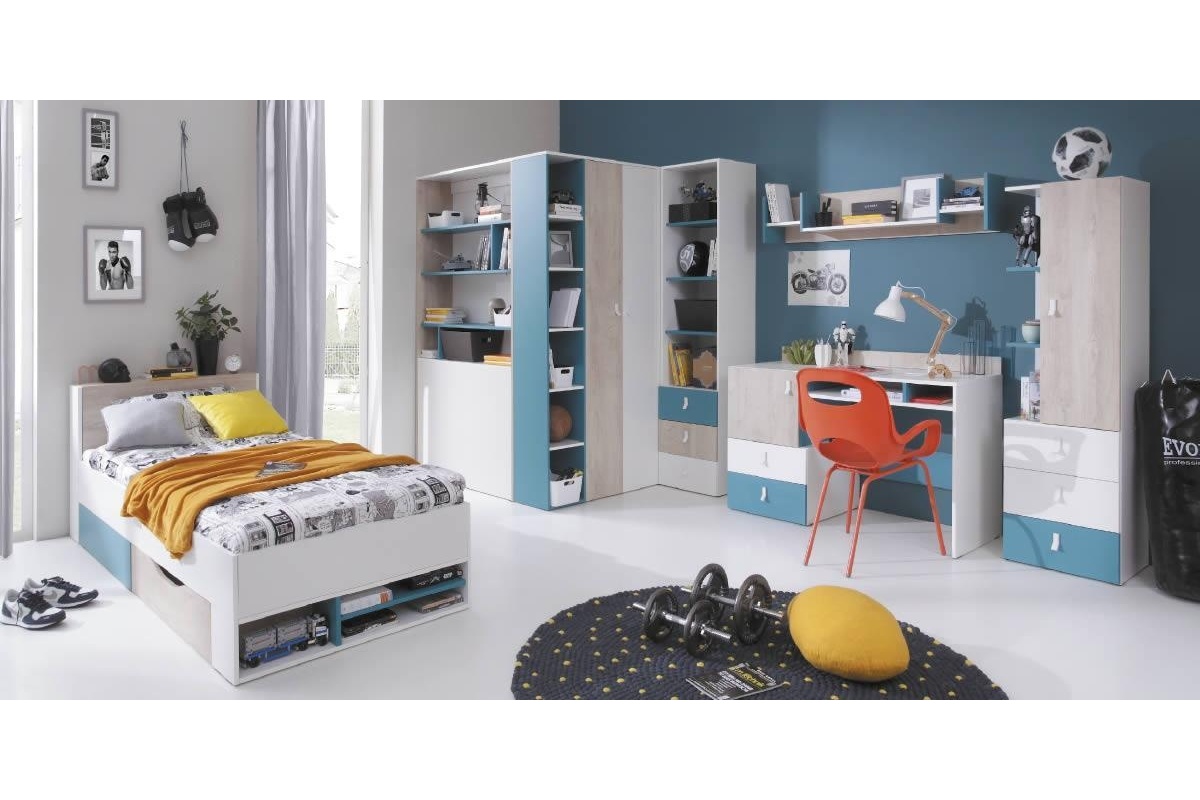 Ifjúsági bútor kék-fehér elemes rendszerrel