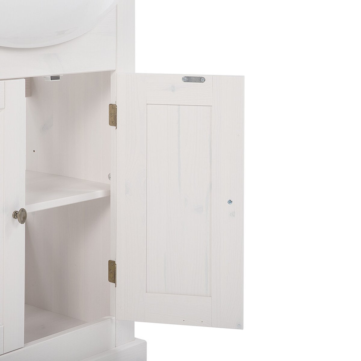 Romantic mosdós szekrény nyitott ajtóval, állítható polccal