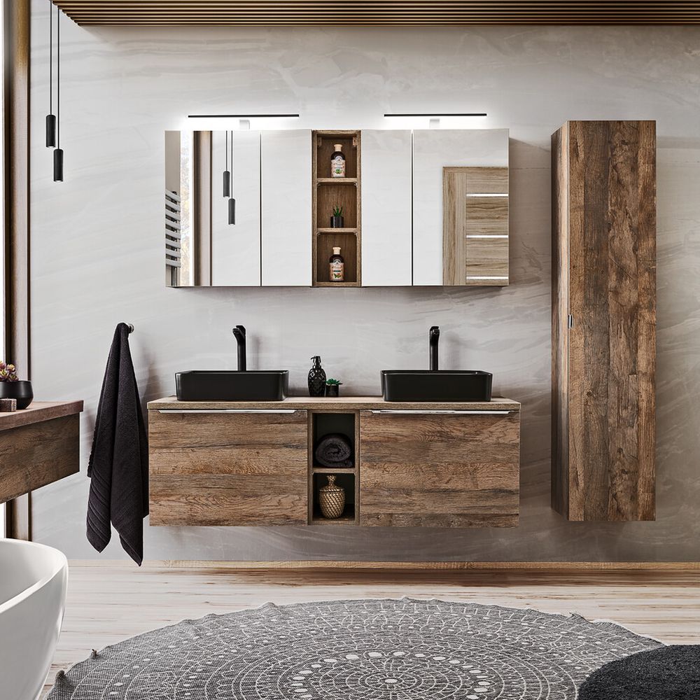 Tükörszekrény nyitott rekeszekkel – Santa Fe Oak fürdőszoba bútor