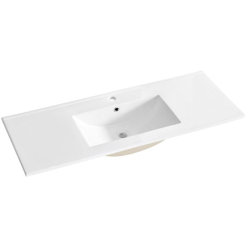 Fürdőszobai süllyesztett mosdó 120 cm – egy medencés, fényes fehér kerámia