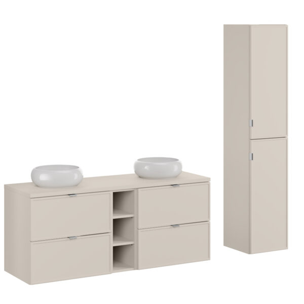 .BELLA KASMIR komplett fürdőszoba bútor szett 140 cm dupla WIKI tálmosdóval – SET-BC B CASHMERE 140CM UN WIKI WH HC2D