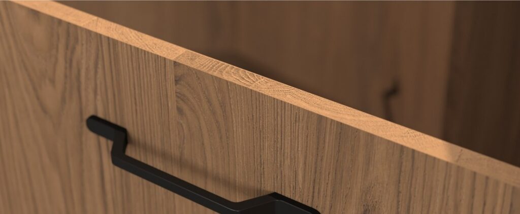 .CELLE Elemes Konyhabútor "DAB CASELLA BRAZOWY FRONTTAL" SAROK KONYHA ÖSSZEÁLLÍTÁS CELLE elemes konyhabútor – dab casella fa hatású front, tömbösített él megjelenéssel és fekete fogantyúval