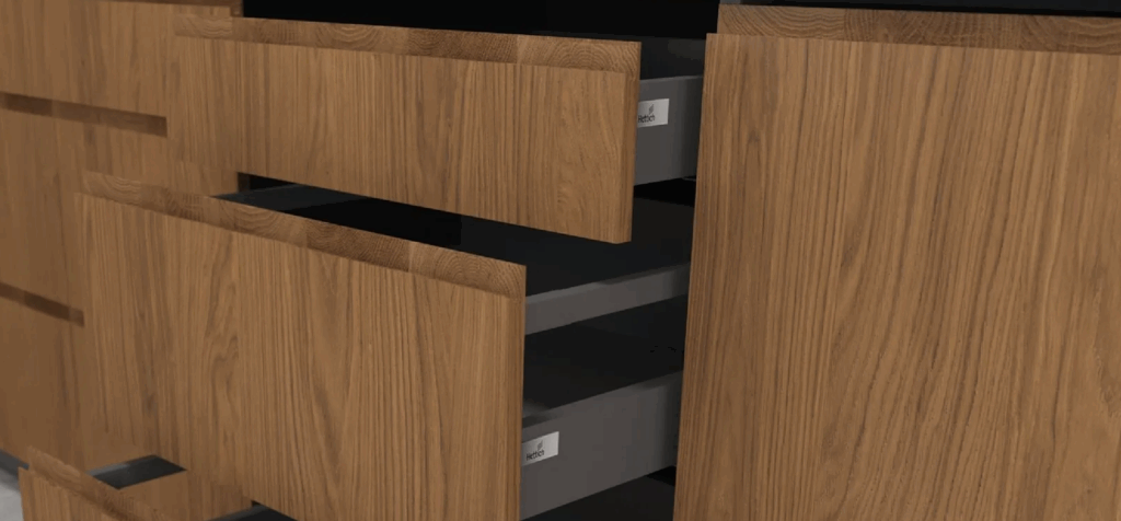 TREVISO elemes konyhabútor – Dab Casella fa hatású fiókelő, rejtett fogantyúval