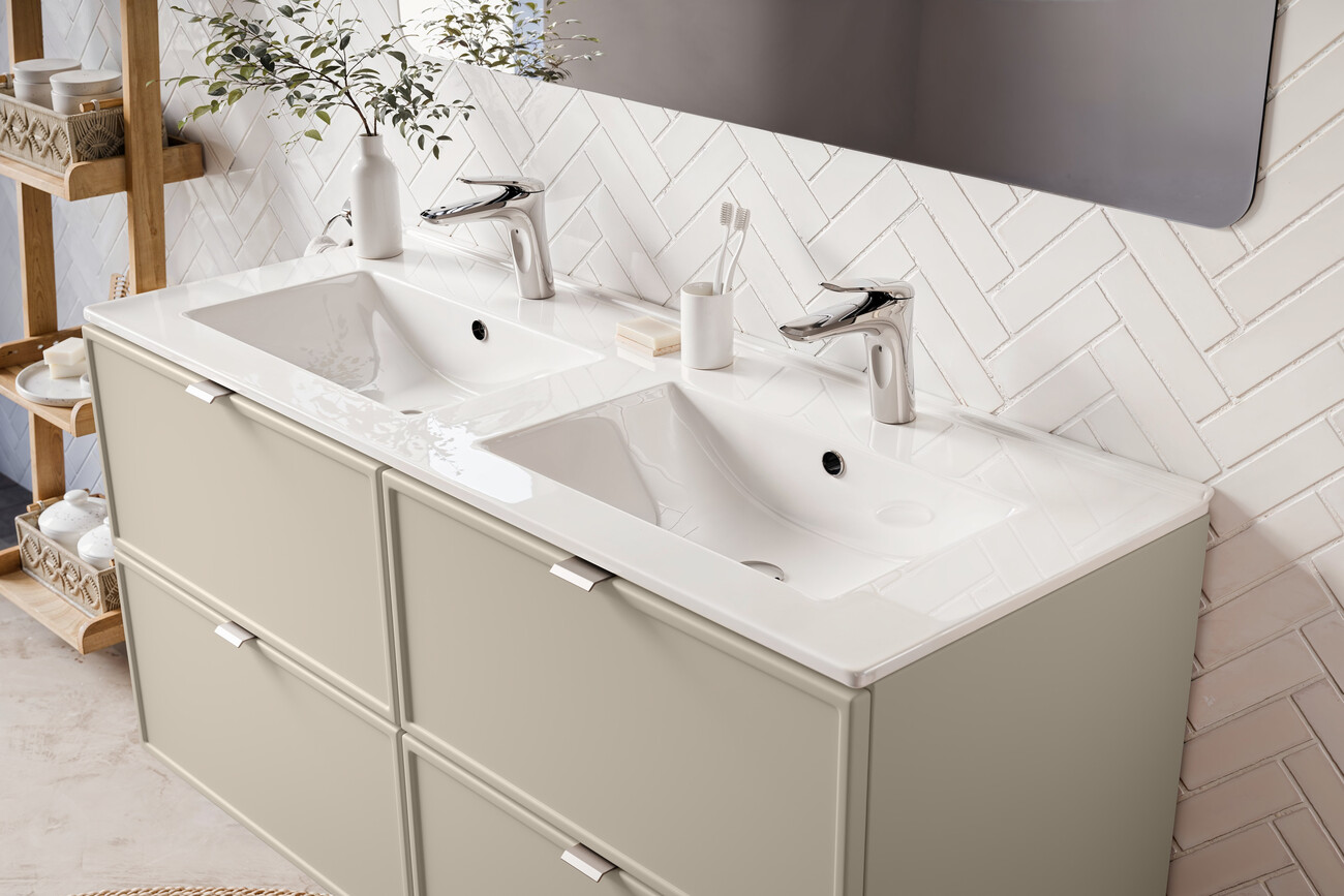 Dupla beépített kerámia mosdó króm csapteleppel – BELLA Kasmír