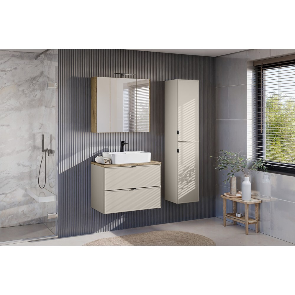 BELLA Kasmír – tálmosdós szett tükrösszekrénnyel, sötétszürke fal előtt