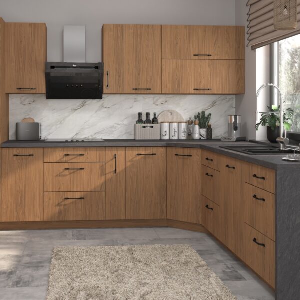 CELLE L-alakú Elemes konyhabútor dab casella brazowy fronttal, meleg dióbarna fa hatással