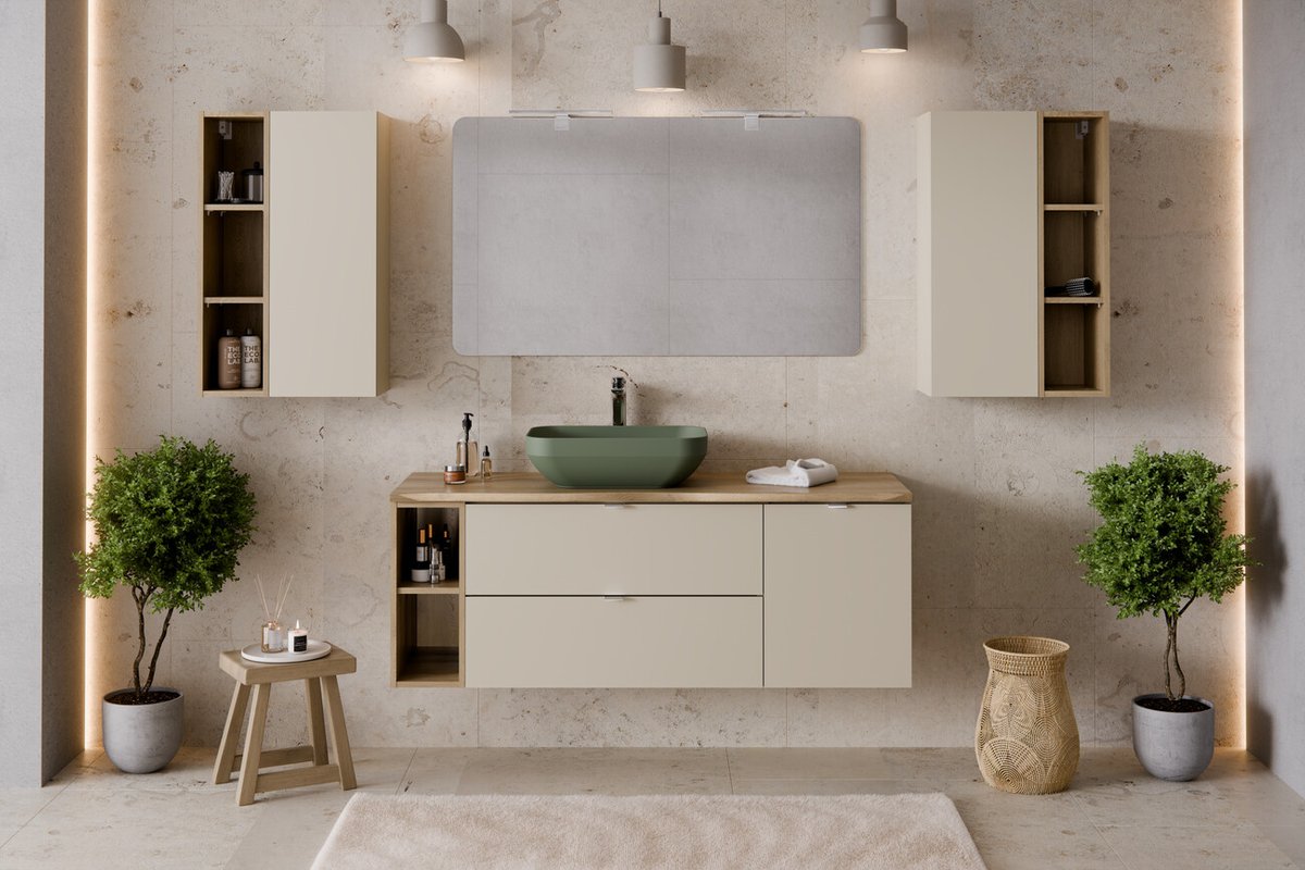 DALIA Kasmír lebegő fürdőszoba bútor zöld felültételes mosdóval