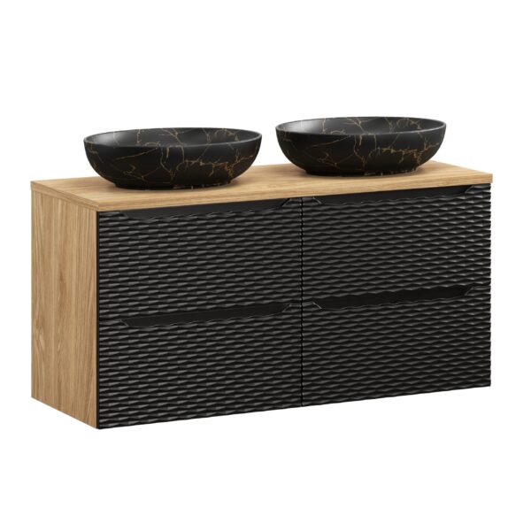 .OCEAN BLACK komplett fürdőszoba bútor szett 120 cm dupla pultmosdóval és mosdópulttal