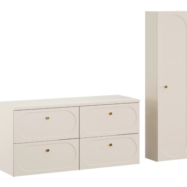 .DONNA SAND komplett fürdőszoba bútor szett 120 cm mosdóval és magas szekrénnyel