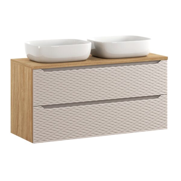 .OCEAN BEIGE komplett fürdőszoba bútor szett 120 cm dupla pultmosdóval és mosdópulttal