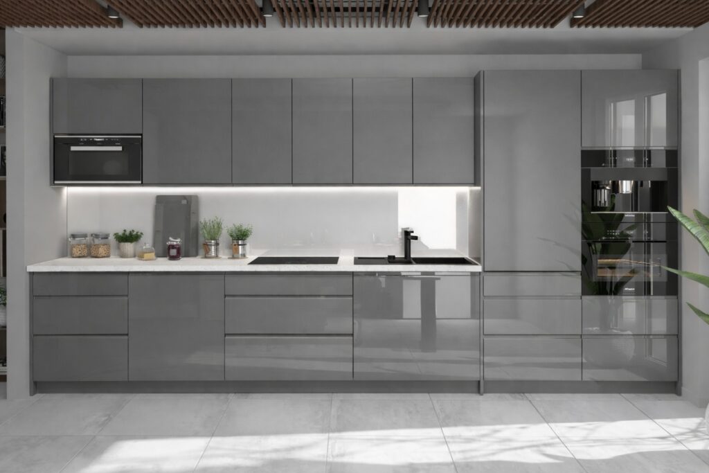 CARRINI GREY magasfényű elemes konyhabútor modern kivitelben