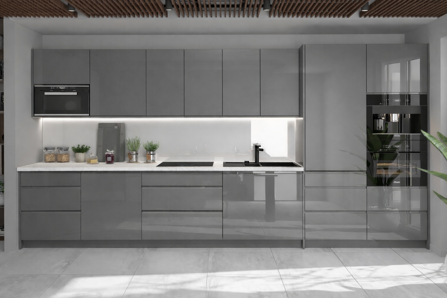 CARRINI GREY magasfényű elemes konyhabútor modern kivitelben