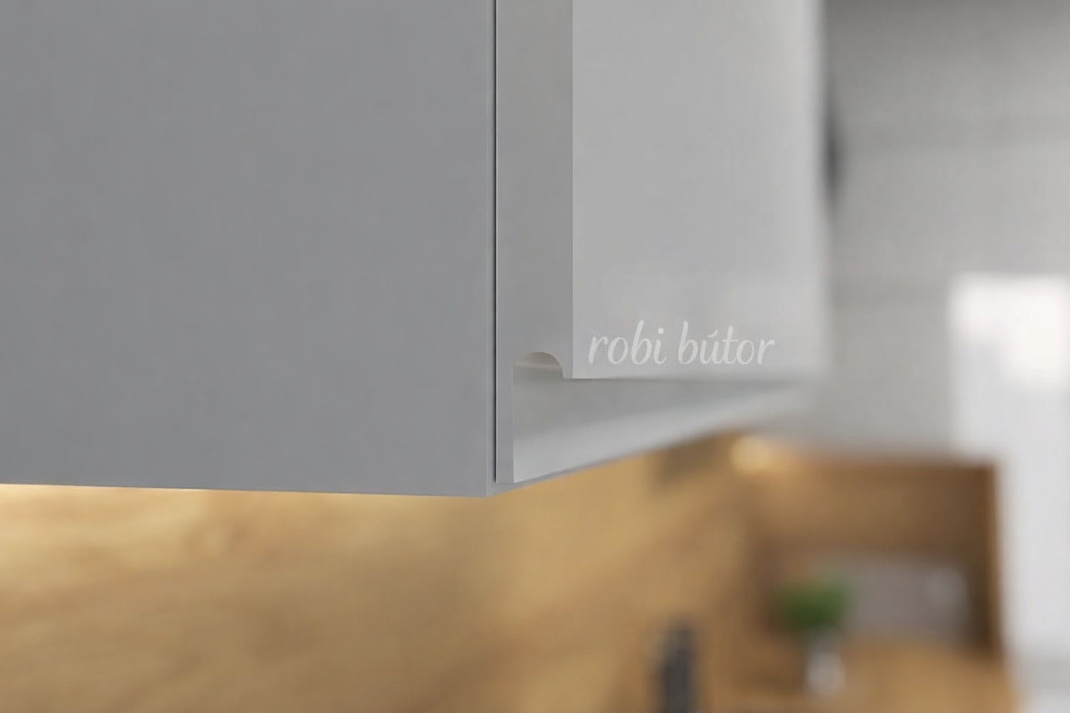 CARRINI GREY szürke akril magasfényű konyhabútor front közelről