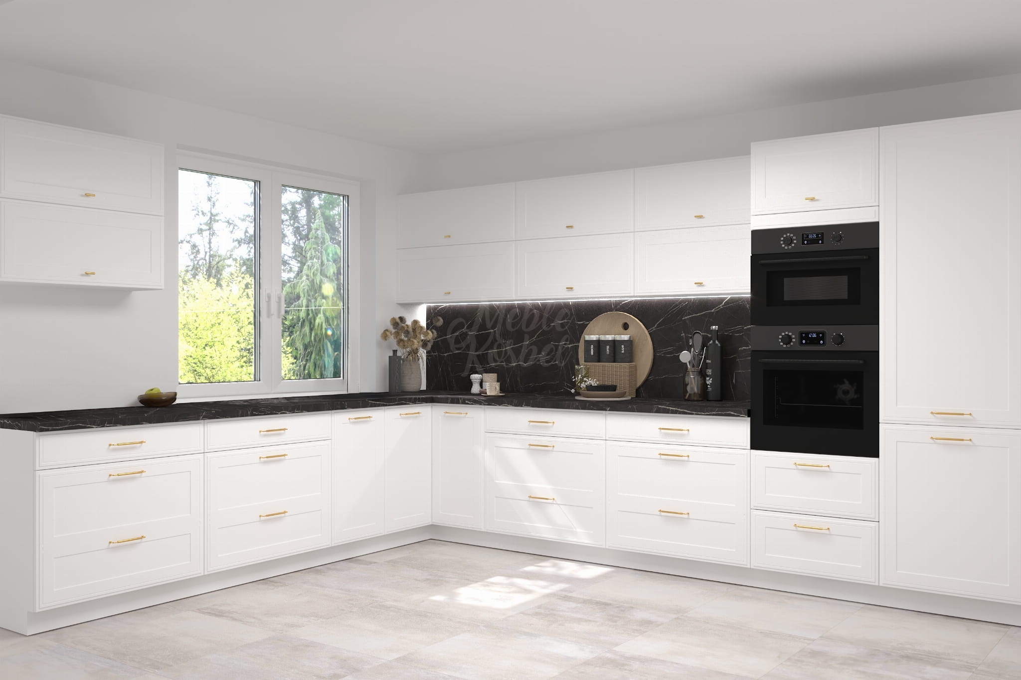 SIGNUM elemes konyhabútor BIALY fehér színű sarok konyhabútor